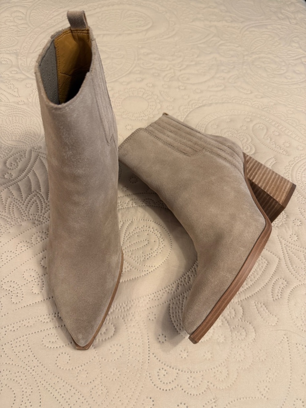 Suede Pointed Toe Ankle Boots - Taupe Western Marc Fisher 9.5